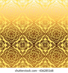 vector background ornamental circle of flowers . seamless pattern . abstract drawing . yellow gold ornament. Baroque , Rococo