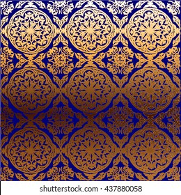 vector background ornamental circle of flowers. abstract drawing. Gold ornament. Baroque , Rococo. Blue