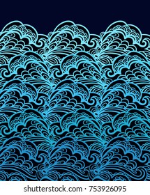 Vector background with ornamental sea waves on dark background