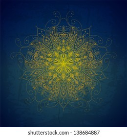 Vector background with ornaments. Vector mandala. Blue background. Can be used for banner, invitation, wedding card, scrapbooking and others. Royal vector design element.