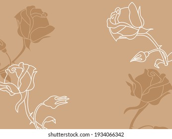 Fondo vectorial con rosas de contorno. Tiene rosas minimalistas blancas y beige sobre un fondo beige y un lugar para el texto. Para postales de diseño, banner y anuncio