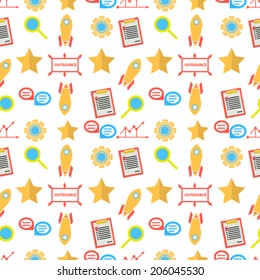 Vector background for outsource. Seamless vector pattern with colored outsource symbols on white background.