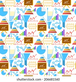Vector background for outsource. Seamless vector pattern with colored outsource symbols on white background.