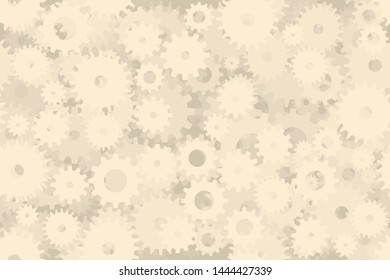 Vector background of overlaid layers of gears in blue tones. Suitable for printing on fabric, covers of books, magazines and school textbooks.