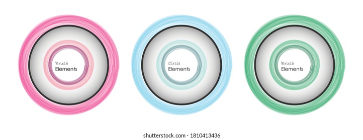 Vector background pack, brush and lined circle with gradient. Abstract background with simple colorful design. Modern visual pattern. Four backgrounds.