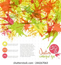 Vector background with paint stains, blot. Page design, drops of paint.