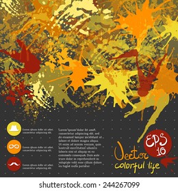 Vector background with paint stains, blot. Page design, drops of paint.