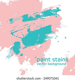 vector background with paint stains in sea green and light pink colors on white