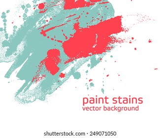 vector background with paint stains in sea green and light pink colors on white