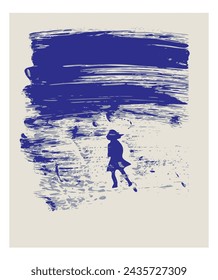 vector background painted with brush strokes, female figure trying to walk, grunge effect