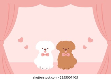 vector background with a pair of Toy Poodles and curtain for banners, cards, flyers, social media wallpapers, etc.