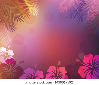 vector background of Palm leaves and hibiscus