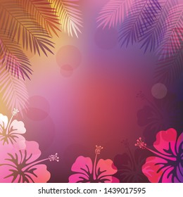 vector background of Palm leaves and hibiscus