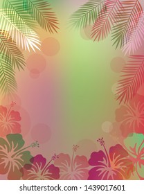 vector background of Palm leaves and hibiscus