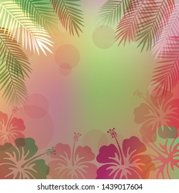 vector background of Palm leaves and hibiscus