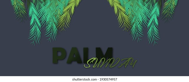 Vector background of Palm Sunday holiday card, poster with realistic palm leaves border, frame.
