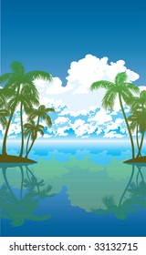 vector background with palms, sea and clouds