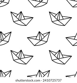 Vector background with paper boats. Cute seamless pattern. Seamless pattern can be used for wallpapers, pattern fills, web backgrounds, surface textures. paper ships. Origami boat