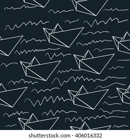Vector background with paper boats. Cute seamless pattern. Seamless pattern can be used for wallpapers, pattern fills, web backgrounds, surface textures. paper ships.children's boat