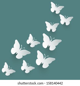 Vector background with paper butterflies.