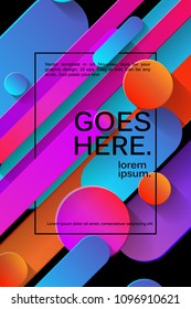 Vector background with paper card and abstract colorful shapes. Trendy neon lines and circles wallpaper in a modern material design style.