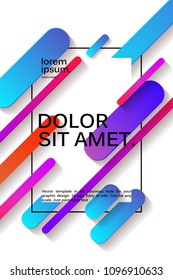 Vector background with paper card and abstract colorful shapes. Trendy neon lines and circles wallpaper in a modern material design style.