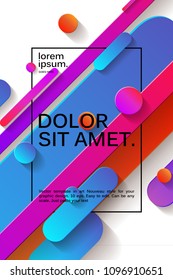 Vector background with paper card and abstract colorful shapes. Trendy neon lines and circles wallpaper in a modern material design style.