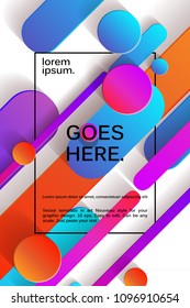 Vector background with paper card and abstract colorful shapes. Trendy neon lines and circles wallpaper in a modern material design style.