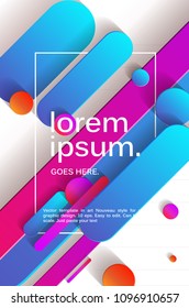 Vector background with paper card and abstract colorful shapes. Trendy neon lines and circles wallpaper in a modern material design style.