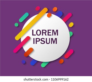 Vector background with paper card and abstract colorful shapes. Trendy neon lines and circles wallpaper in a modern material design style.