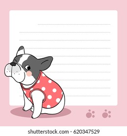 vector background paper note of cute bull dog on pink.