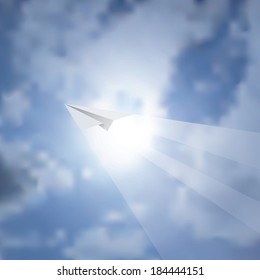 vector background with paper plane over the sun