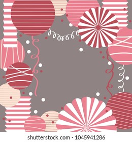 Vector background with paper Pom Poms, lanterns and garlands.  