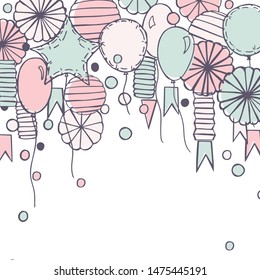  Vector background with paper Pom Poms, balloons and garlands.  