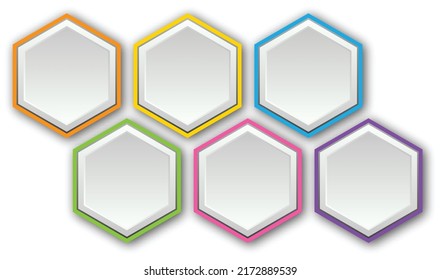 Vector background of paper round notes. 6 colorful illustration of white paper hexagonal 

