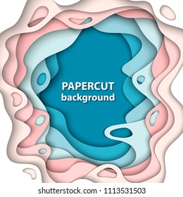 Vector background with pastel blue and rose color paper cut shapes. 3D abstract paper art style, design layout for business presentations, flyers, posters, prints, decoration, cards, brochure cover.