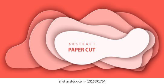 Vector background with pastel coral trend color paper cut shapes. 3D abstract paper art style, design layout for business presentations, flyers, posters, prints, decoration, cards, brochure cover.