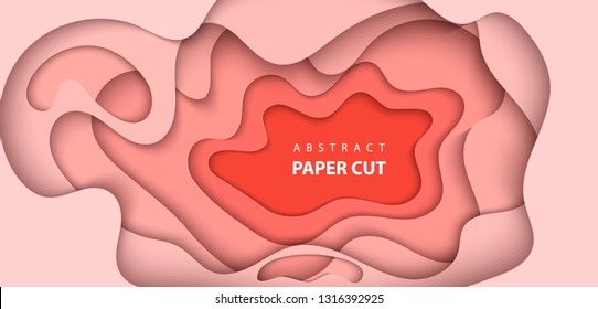 Vector background with pastel coral trend color paper cut shapes. 3D abstract paper art style, design layout for business presentations, flyers, posters, prints, decoration, cards, brochure cover. 