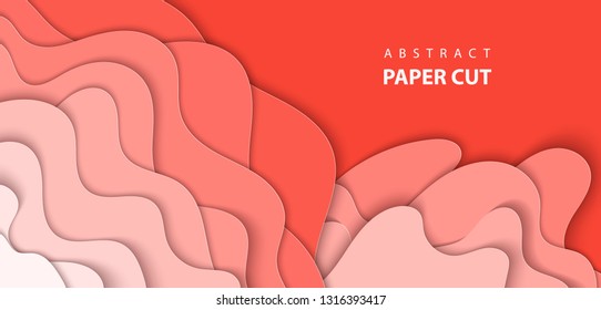 Vector background with pastel coral trend color paper cut shapes. 3D abstract paper art style, design layout for business presentations, flyers, posters, prints, decoration, cards, brochure cover. 
