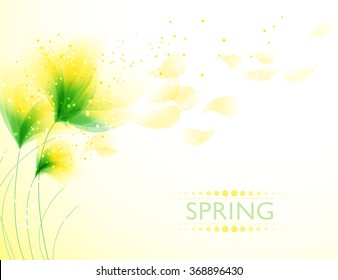 Vector background with pastel flowers. Yellow flowers in the wind. EPS 10. Contains transparent objects.