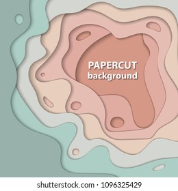Vector background with pastel nude, beige and light green color paper cut shapes. 3D abstract paper art style, design layout for business presentations, flyers, posters, prints, decoration, cards,