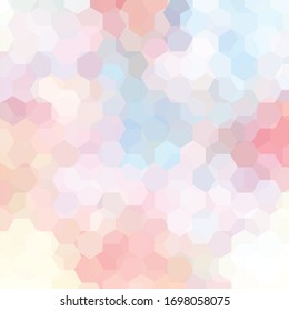 Vector background with pastel pink, yellow, blue hexagons. Can be used in cover design, book design, website background. Vector illustration