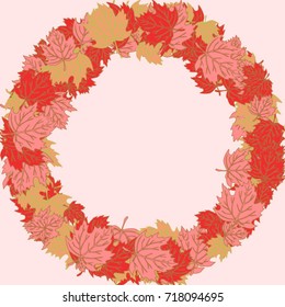 Vector Background Pattern. Element of design. Colored leaves on a pink background