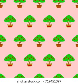 Vector Background Pattern. Element of design. Bonsai on a pink background