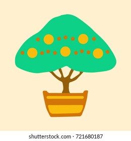 Vector Background Pattern. Element of design. Bonsai on a yellow background
