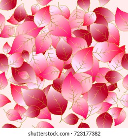 Vector Background Pattern. Element of design. Colored leaves on a pink background