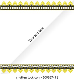 Vector background pattern embroidery traditional folk art pixel style, with place for text, banner black-yellow 