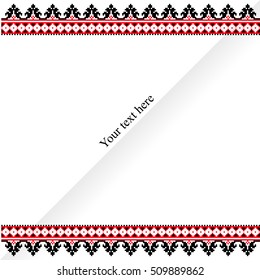 Vector background pattern embroidery traditional folk art pixel style, with place for text,  banner black-red
