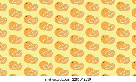 Vector background with pattern fill. A pattern formed by an orange. One whole orange and the other sliced. Wallpaper with oranges. Fruit, vitamin C, health, summer.