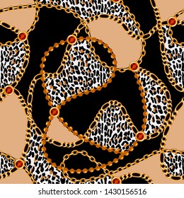 vector background pattern of gold chains and leopard texture